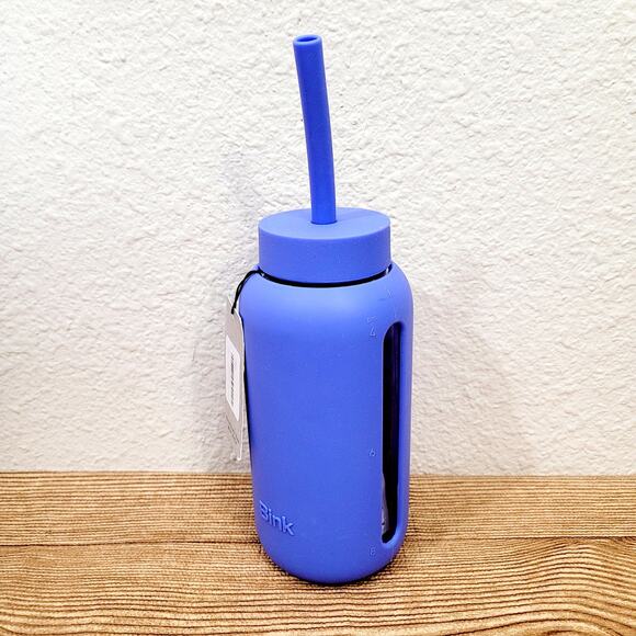 Bink Day Bottle + Cap & Straw AZURE 27 oz NWT Glass Silicone Hydration Tracking - Picture 1 of 6